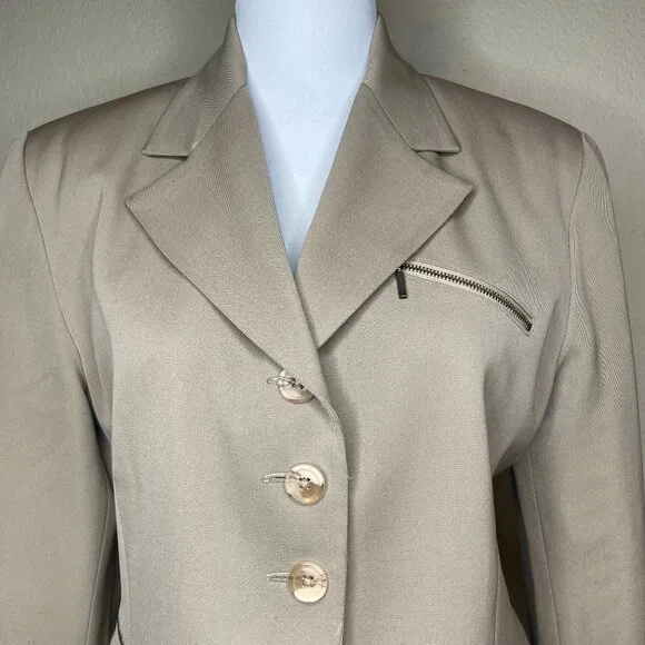 Vintage Kinu by Mitsu 100% Wool Blazer Beige Tan Zipper Detail Size Medium - Picture 2 of 11